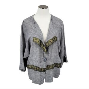 Crunch Linen Vintage Gray Art To Wear Jacket With Tapestry Contrast Lagenlook